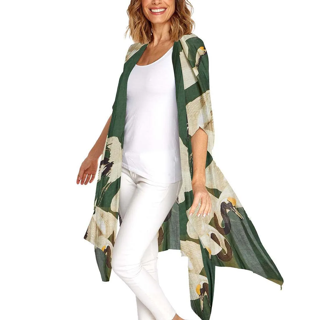 Forest Green Heron Long Kimono