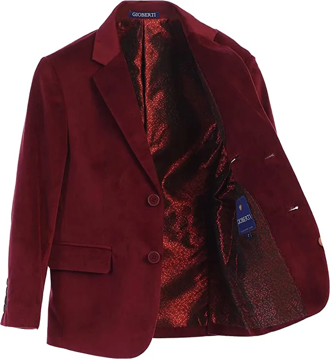 Formal Velvet Blazer Toddler's Kids Boys -Burgundy