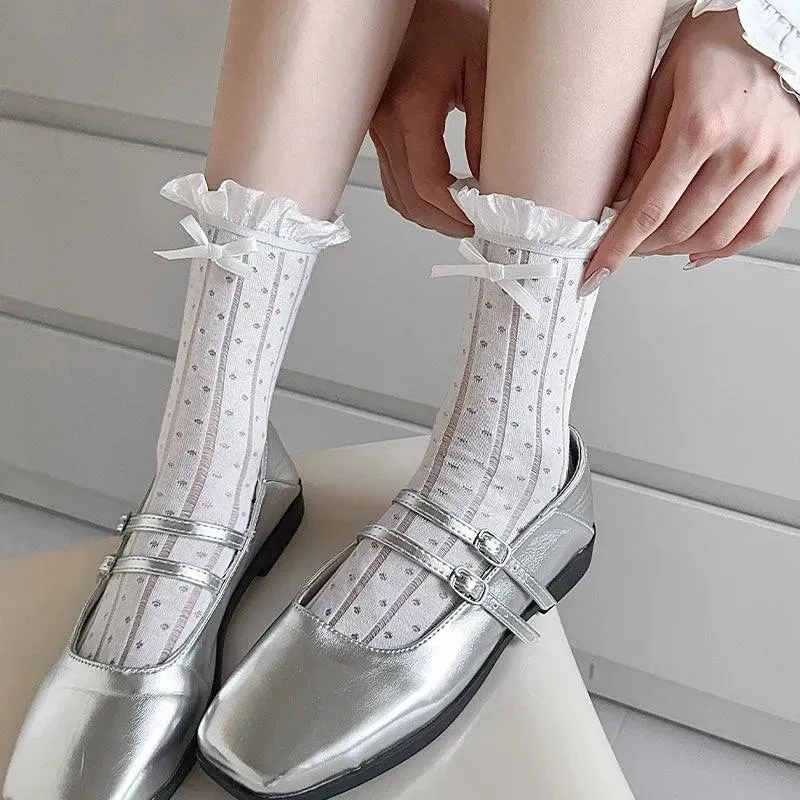 Frilly Crew Socks with Ribbon | Lace Socks With Ruffle | Kawaii Socks