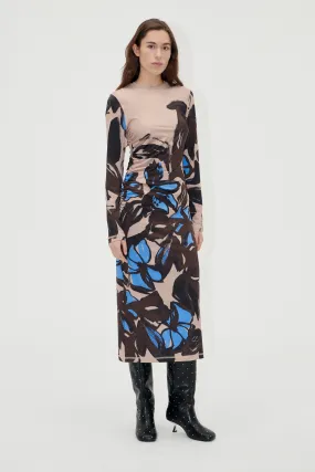 Gathered Long Sleeve Midi Dress - Eccentric Floral