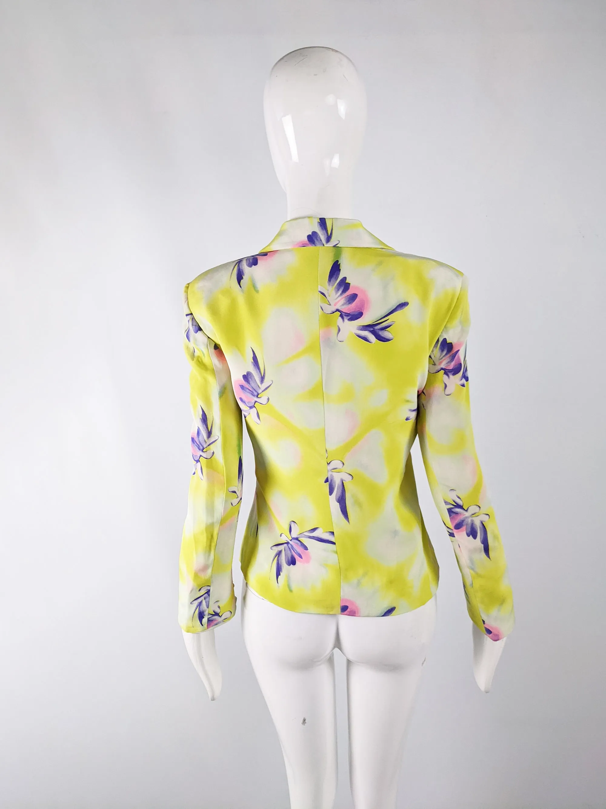 Gianni Versace Vintage Yellow Silk Shoulder Pads Blazer, 1990s