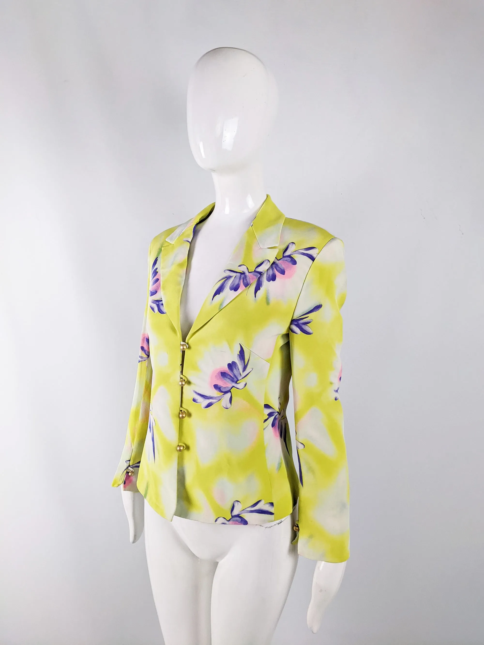 Gianni Versace Vintage Yellow Silk Shoulder Pads Blazer, 1990s