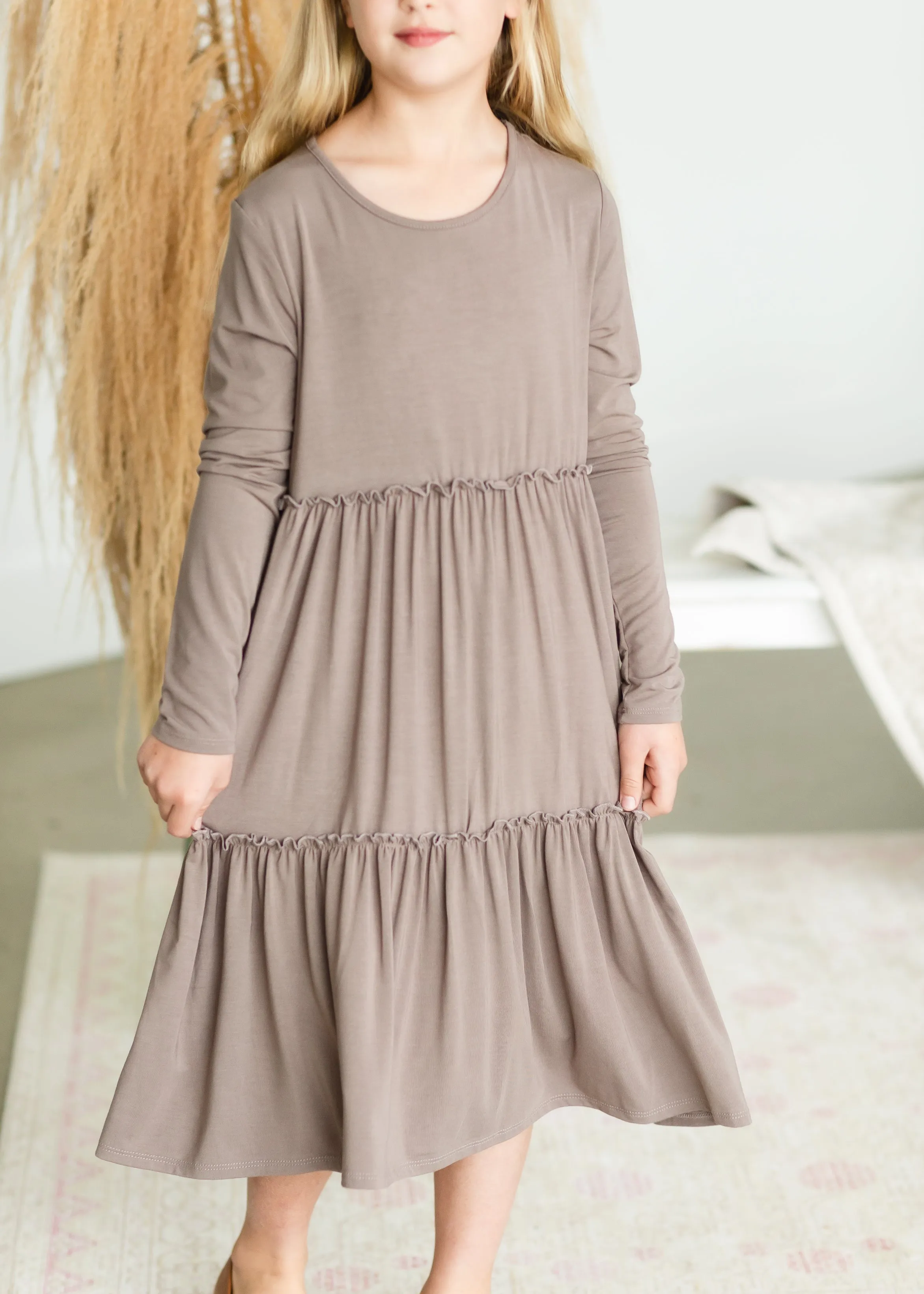 Girls Taupe Layered Midi Dress - FINAL SALE