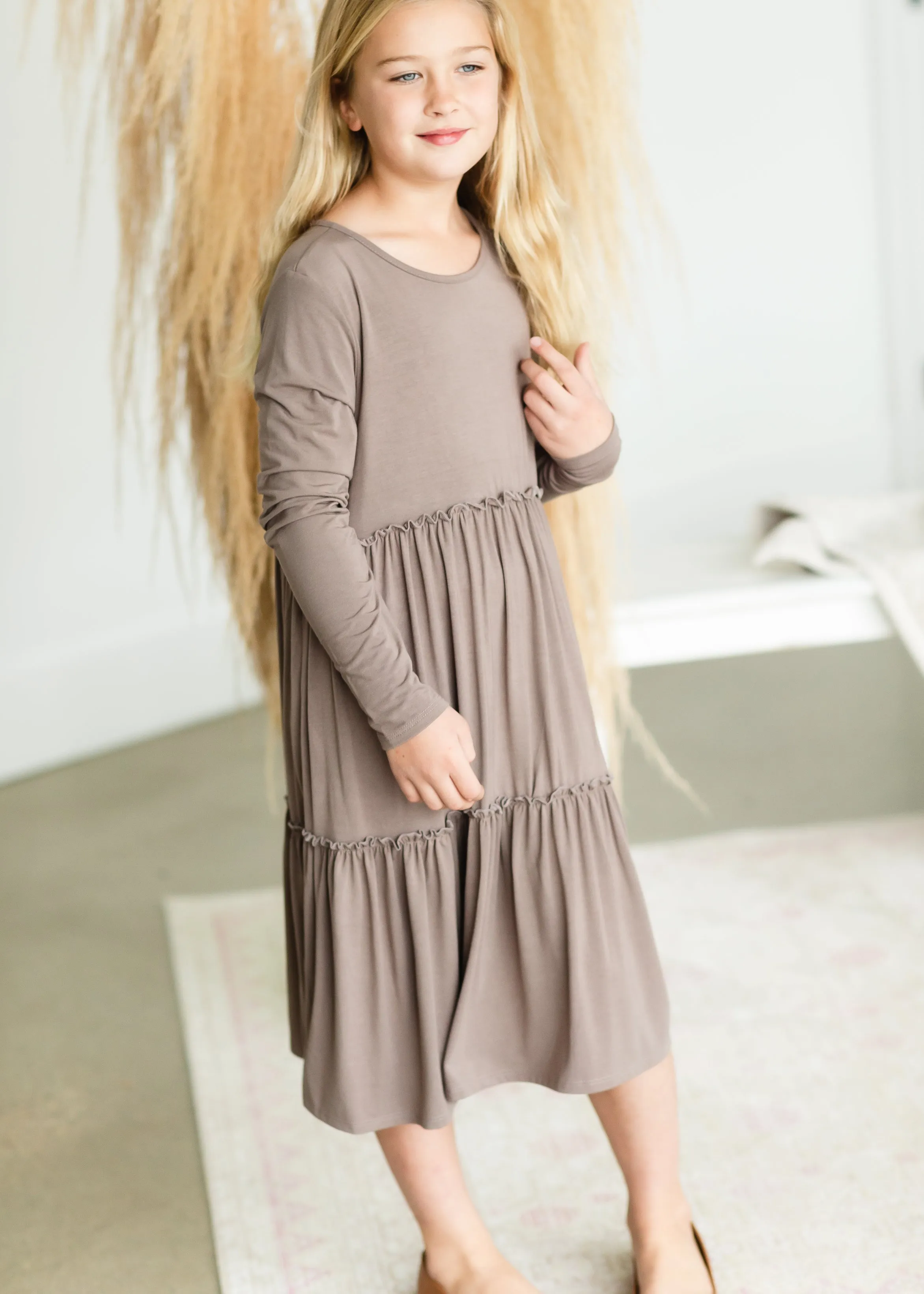 Girls Taupe Layered Midi Dress - FINAL SALE