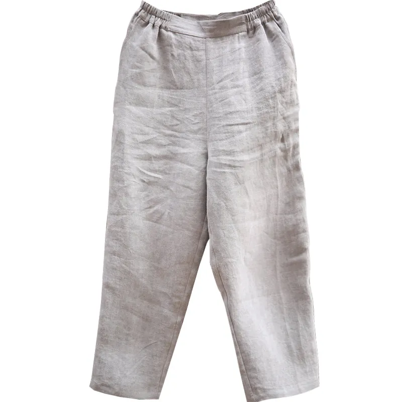 Gray Women Casual Linen Pants Z98410