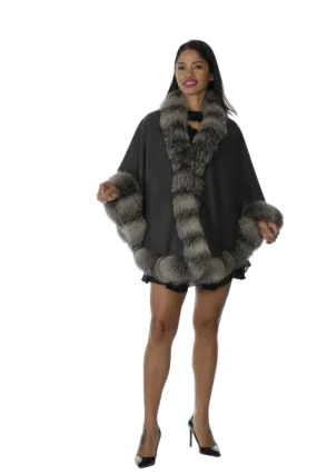 Grey Cashmere Cape with Silver Fox