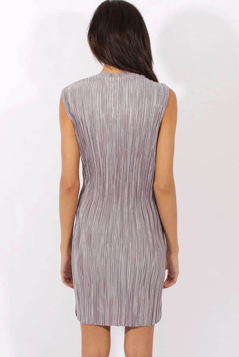 Grey Pleated Bodycon Midi Dress - Mistie