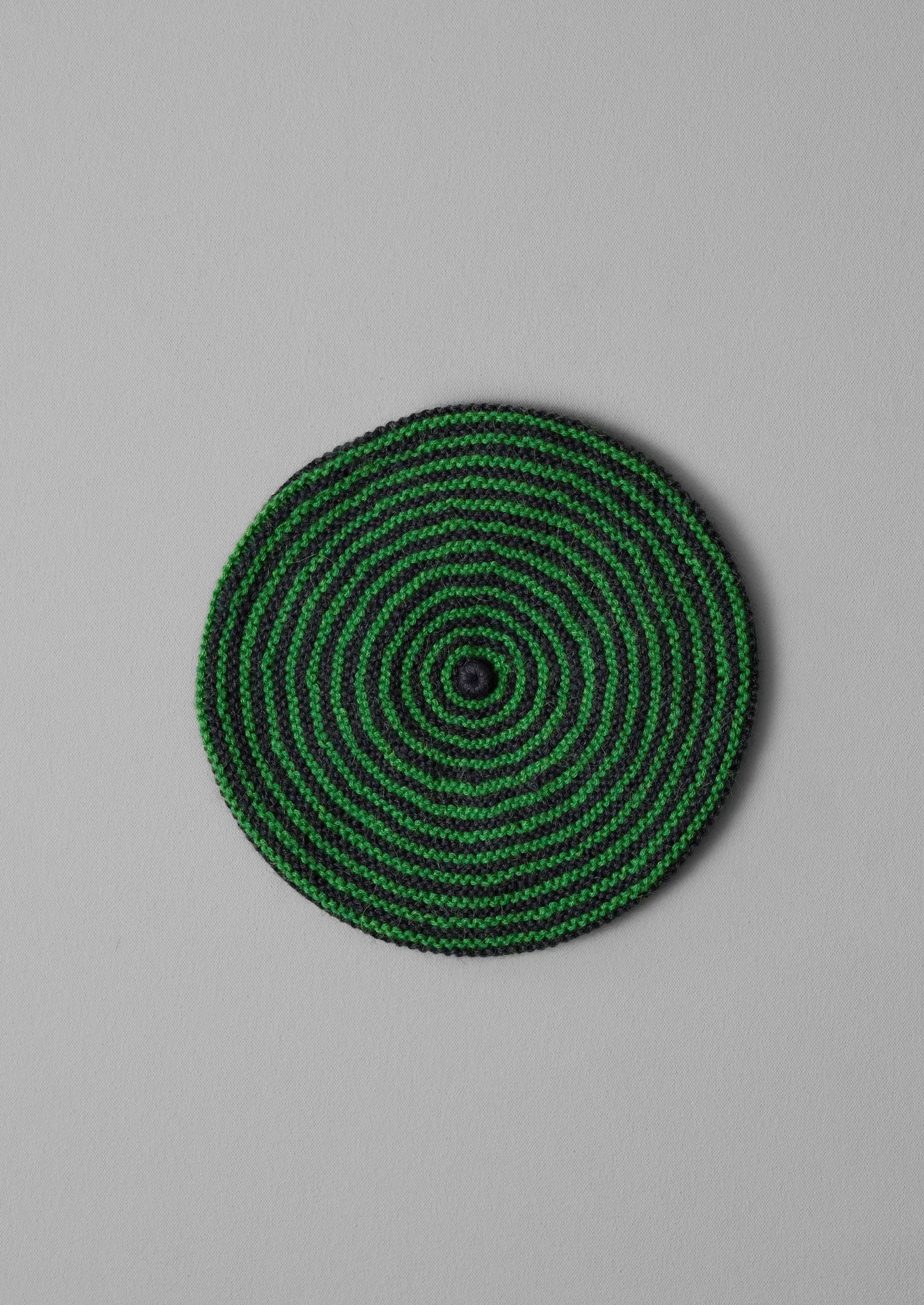 Hand Knitted Striped Beret | Malachite Green/Navy