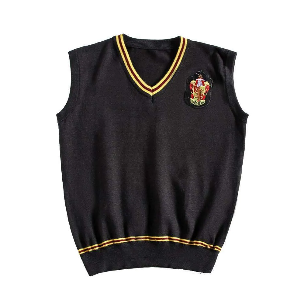 Harry Potter Gryffindor Cosplay Costume Clothing Sweater Vest V-neck Knitted Halloween Outfit Dress Up For Adult Kids