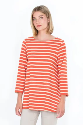 Hiekka 3/4 Sleeve Viscose Jersey Tunic, Orange/ Off White