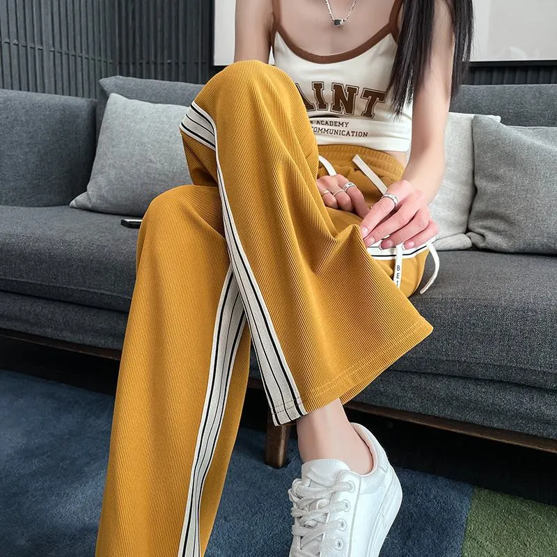 High Waist Narrow Thin Loose-Fit Draping Straight Leg Silky Pants