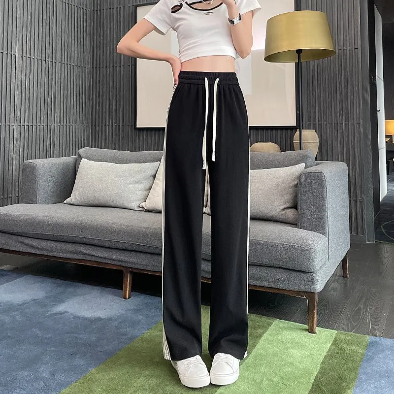 High Waist Narrow Thin Loose-Fit Draping Straight Leg Silky Pants