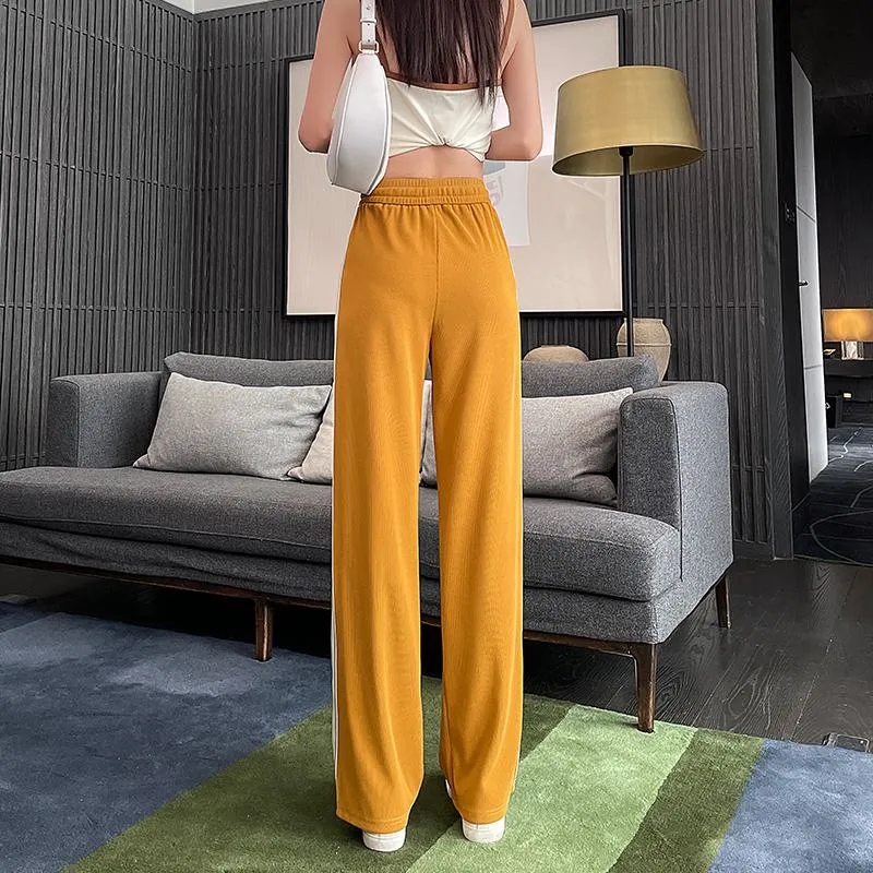 High Waist Narrow Thin Loose-Fit Draping Straight Leg Silky Pants