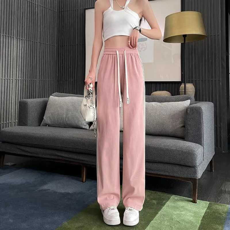 High Waist Narrow Thin Loose-Fit Draping Straight Leg Silky Pants