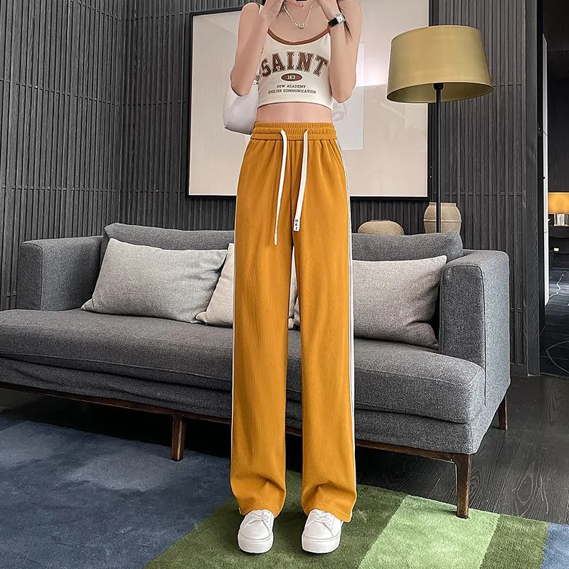 High Waist Narrow Thin Loose-Fit Draping Straight Leg Silky Pants