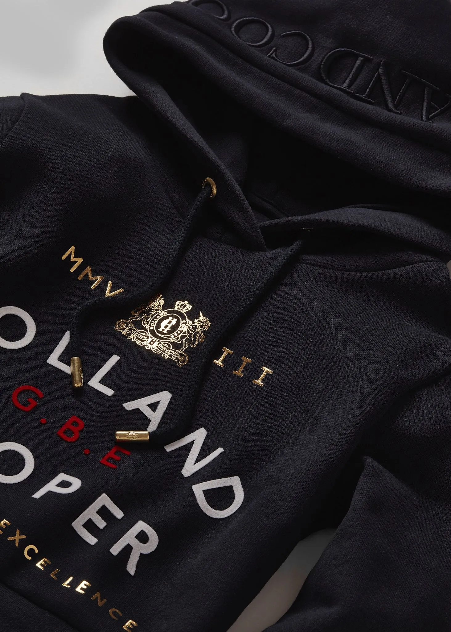 Holland Cooper GBE Flock Logo Hoodie in Ink Navy