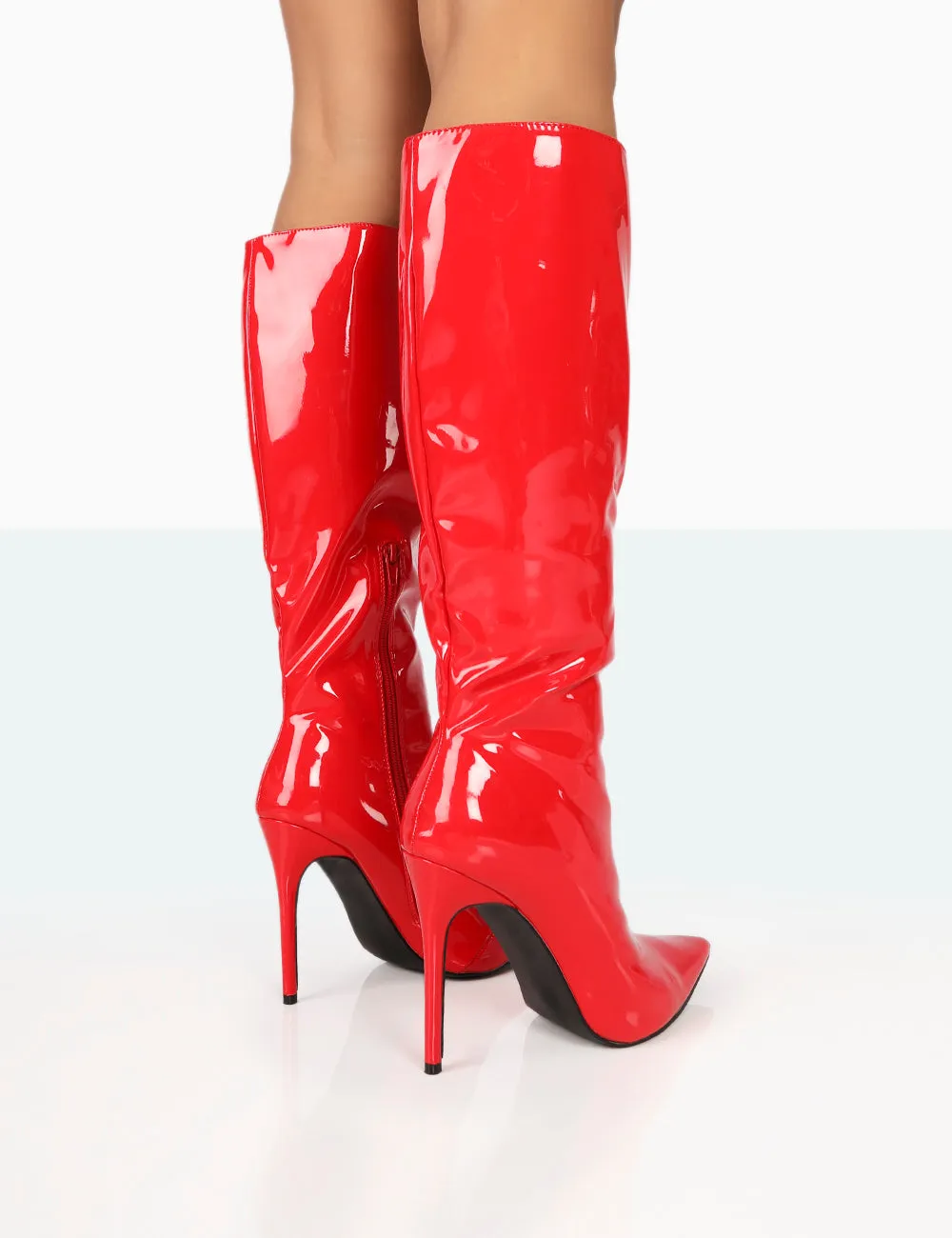 Horizon Red Patent Stiletto Knee High Boots