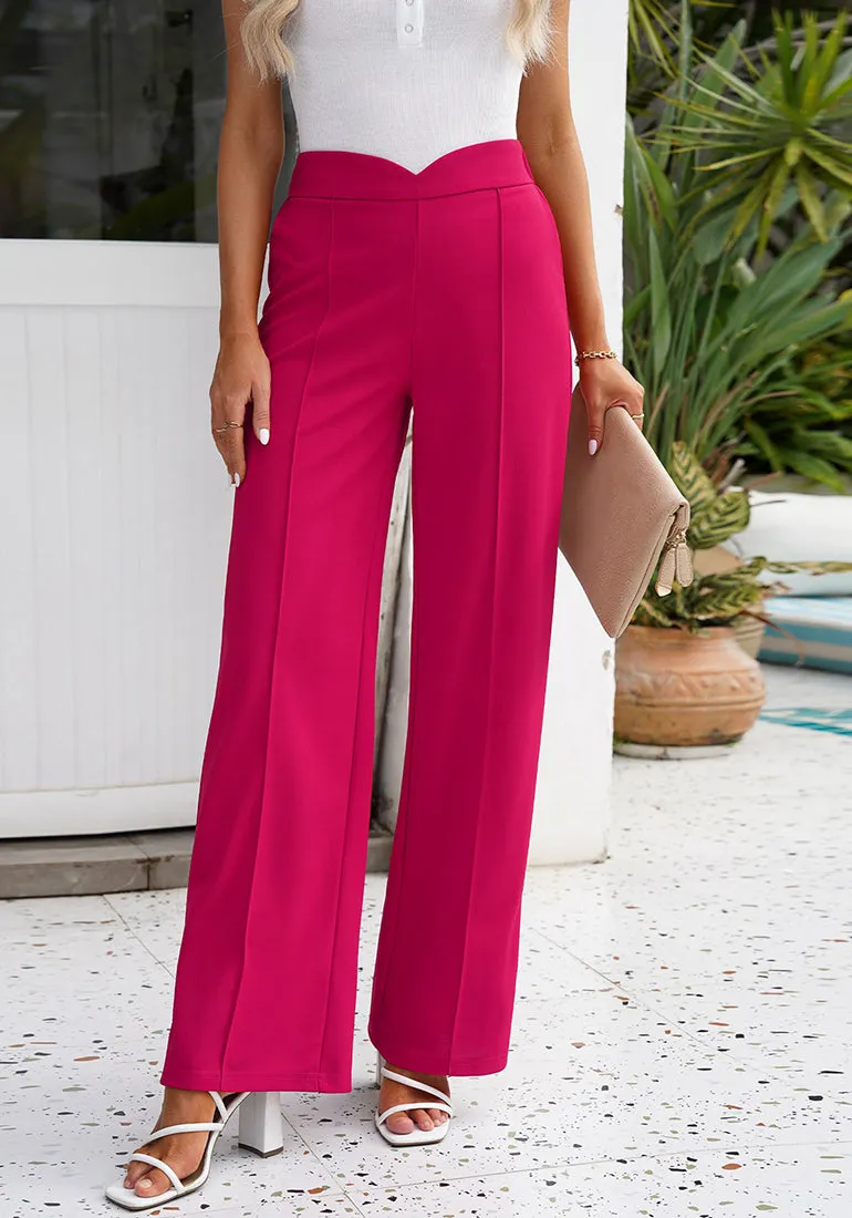 Hot Pink Women's Stretch Business Casual High Waisted Work Office Wide Leg Trouser Pants