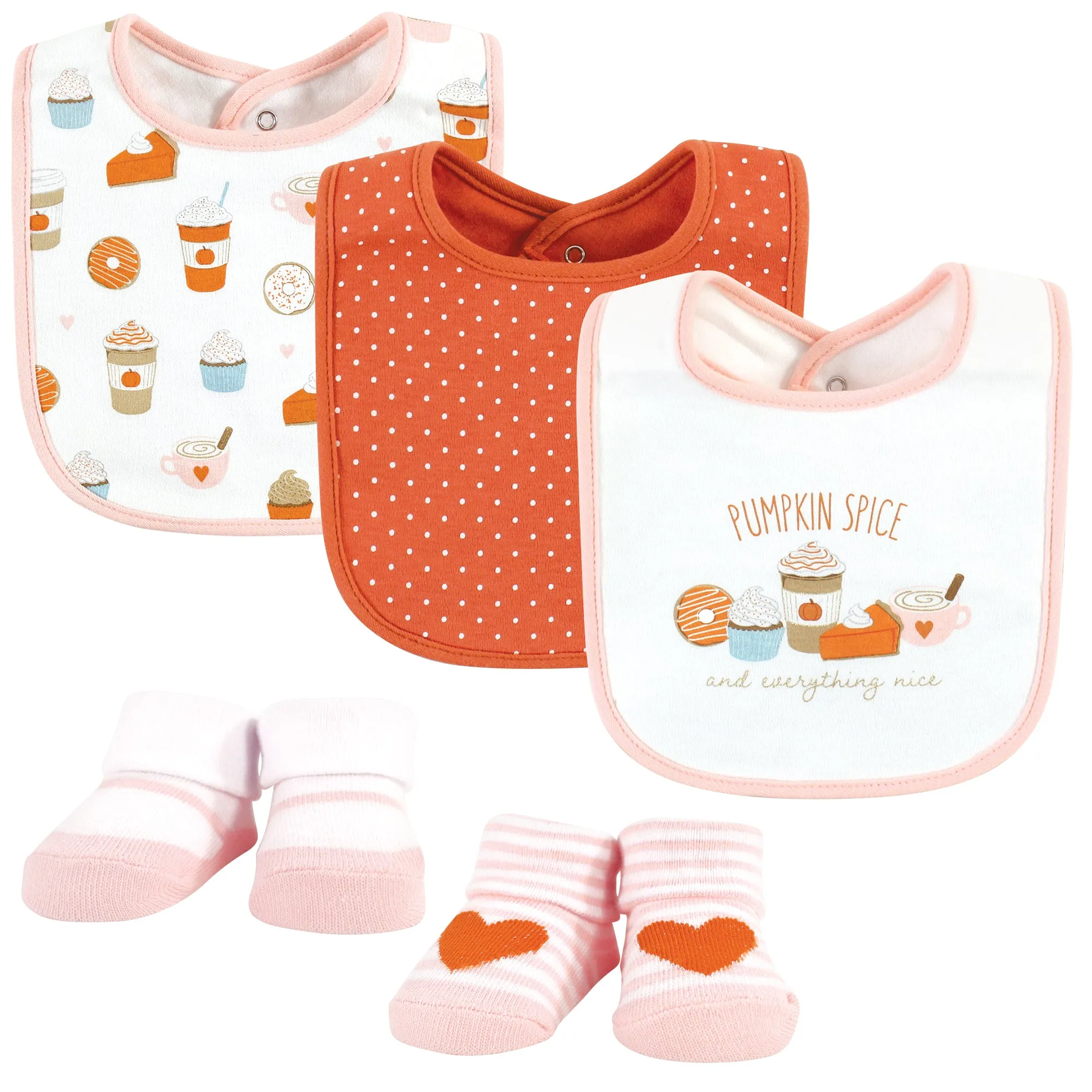 Hudson Baby Cotton Bib and Sock Set, Pumpkin Spice