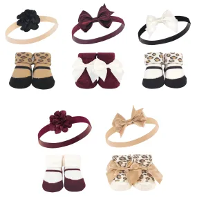 Hudson Baby Headband and Socks Giftset, Burgundy Leopard 10-Pack