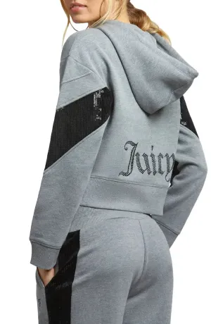 Juicy Couture -  Crop Cotton Blend Fleece Hoodie in light grey