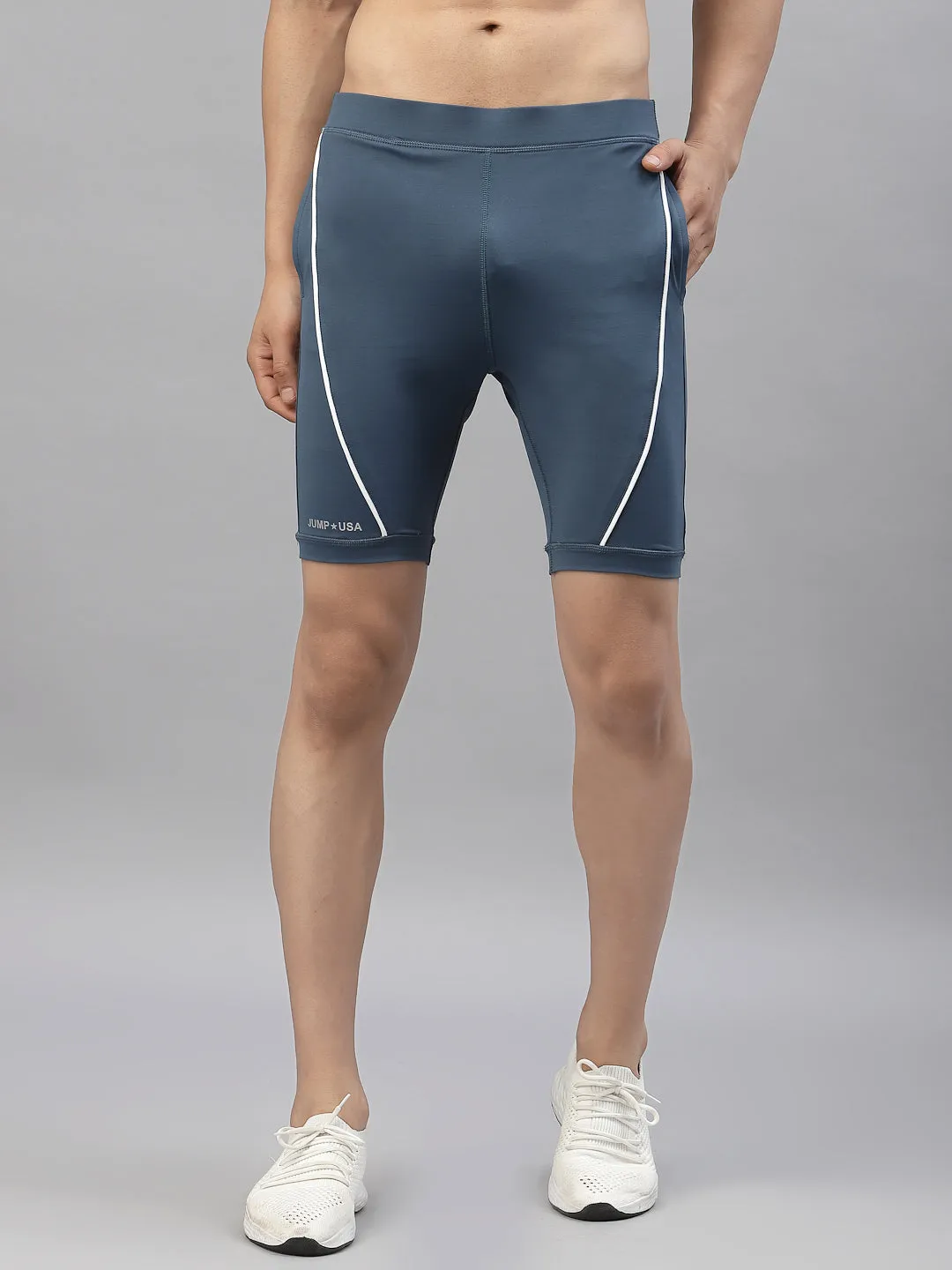 JUMP USA Men Ensign Blue Dry-Fit Solid Training Short Tights