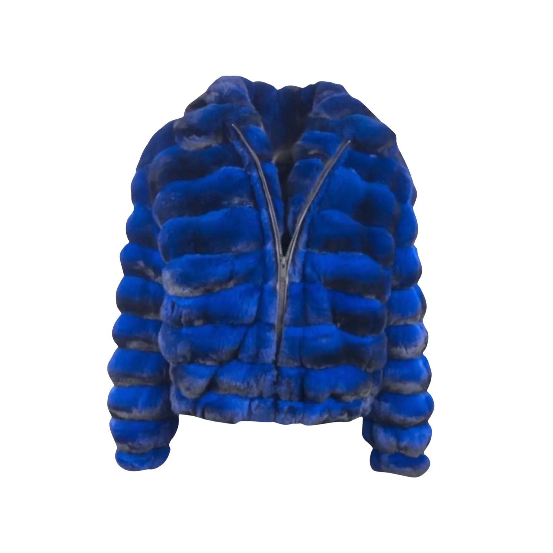 Kashani Men's Royal Blue Chinchilla Bomber Jacket