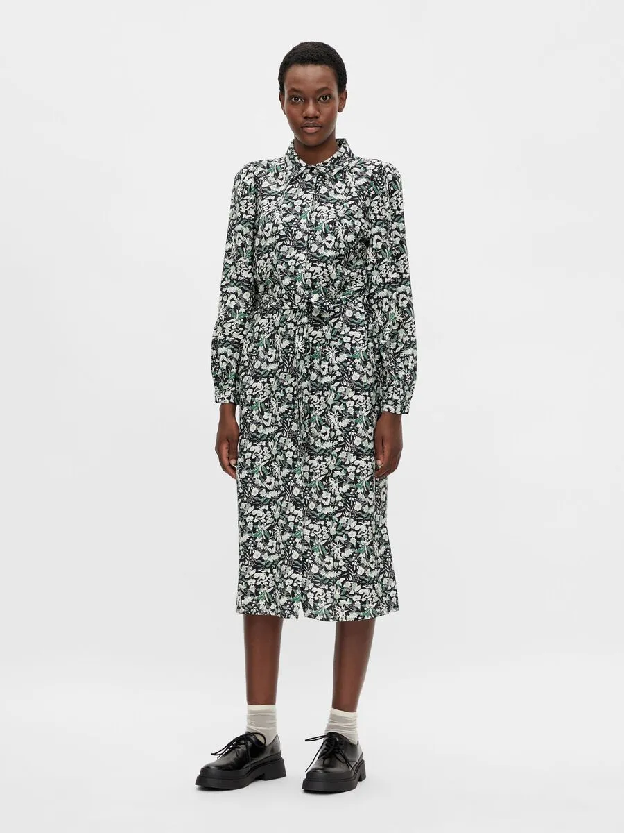 Kati Printed Shirt Dress (Black Floral)