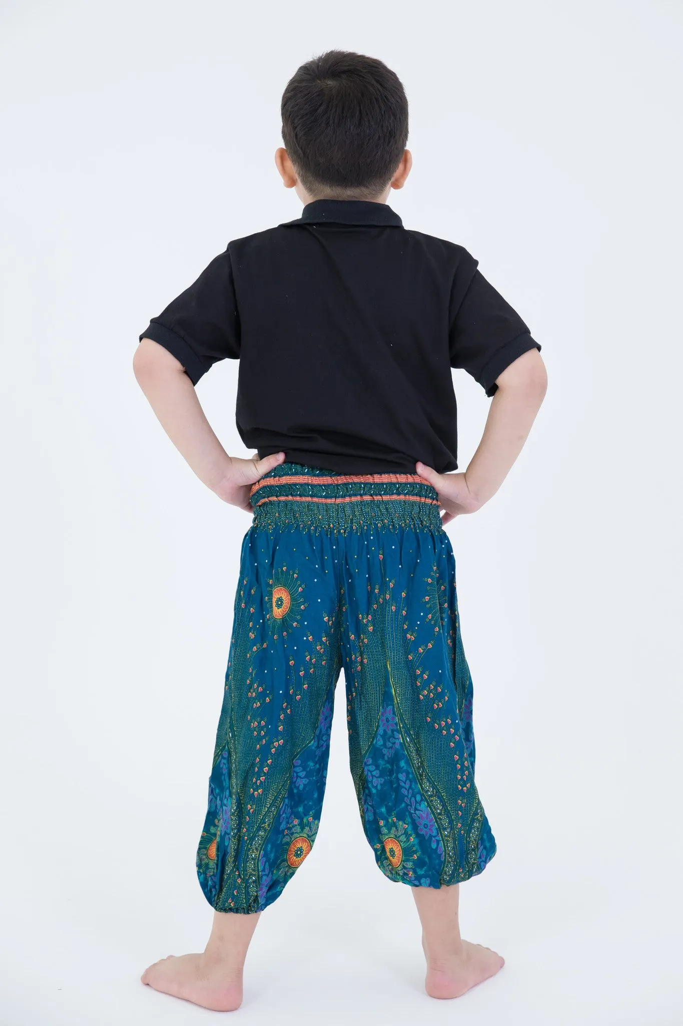 Kids Peacock Eye Harem Pants in Turquoise