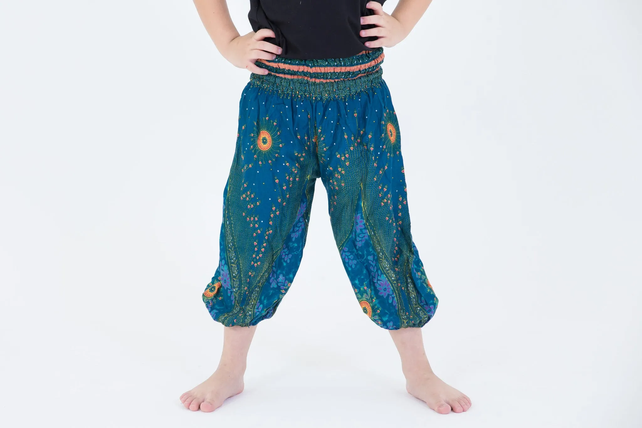 Kids Peacock Eye Harem Pants in Turquoise