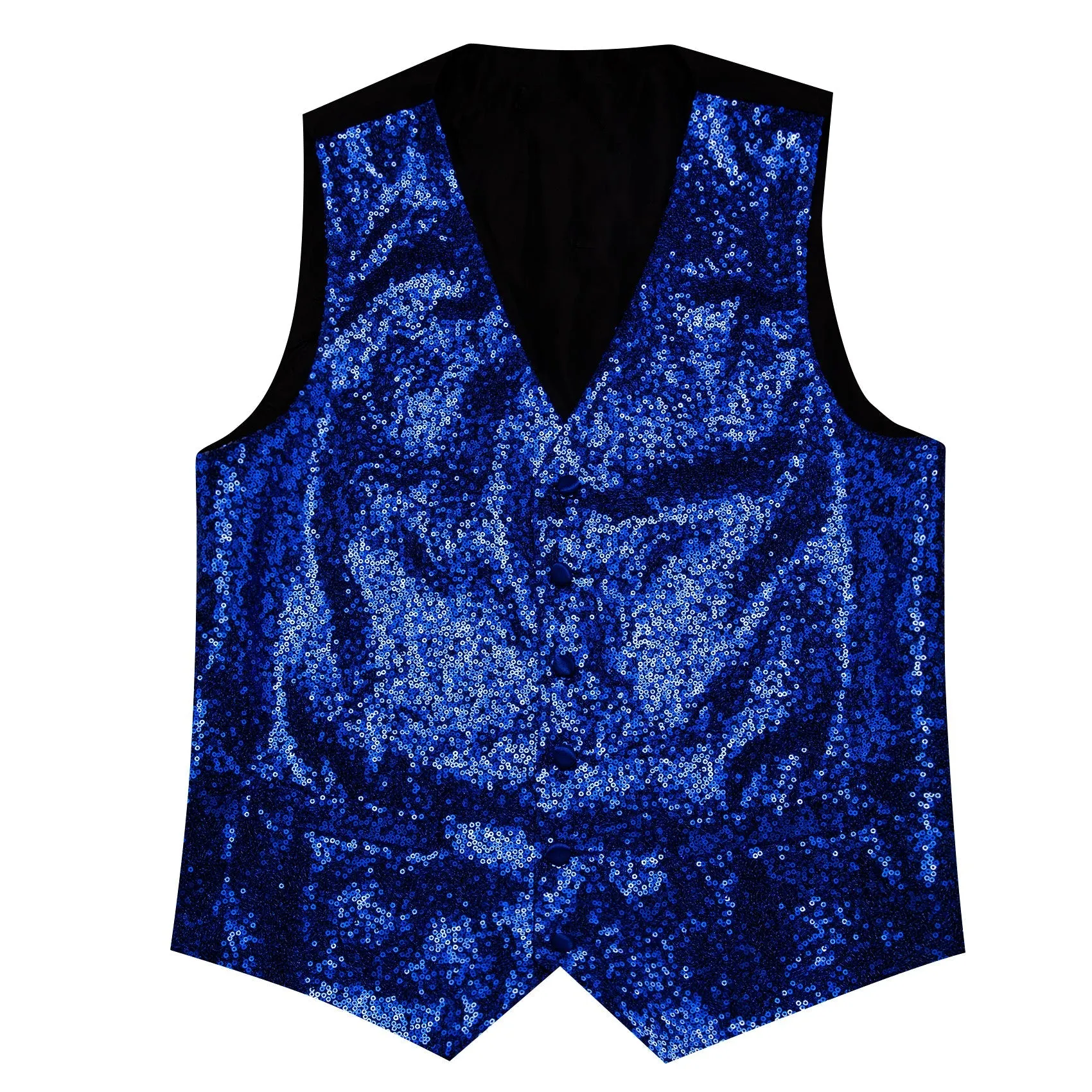 Klein Blue Sequins Silk Men's Vest Hanky Cufflinks Bow Tie Set