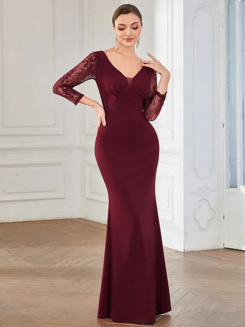 Lace Long Sleeve V-Neck Straight Evening Dress