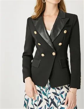 Ladies Lapel Neck Double Breasted Blazer Coat 0901