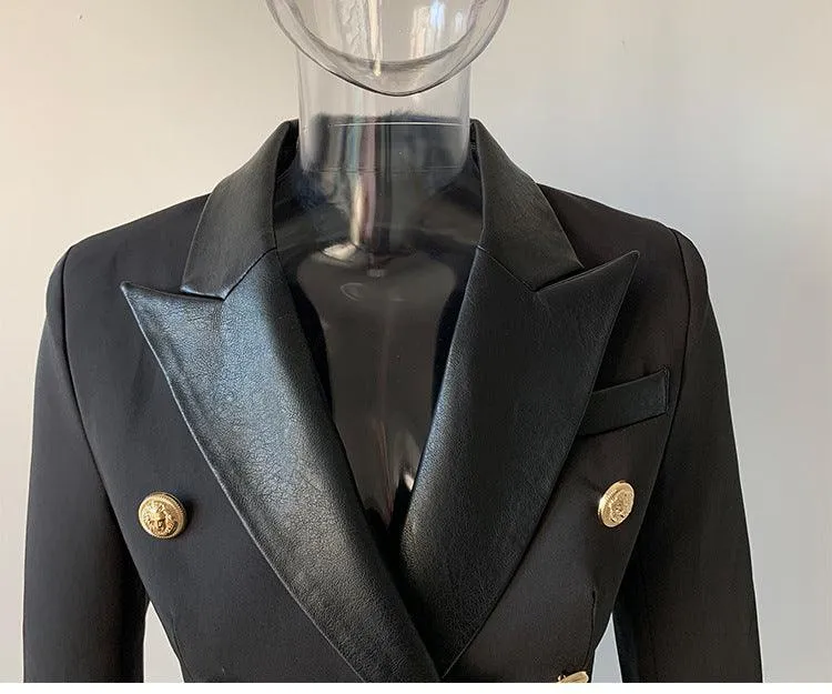 Ladies Lapel Neck Double Breasted Blazer Coat 0901