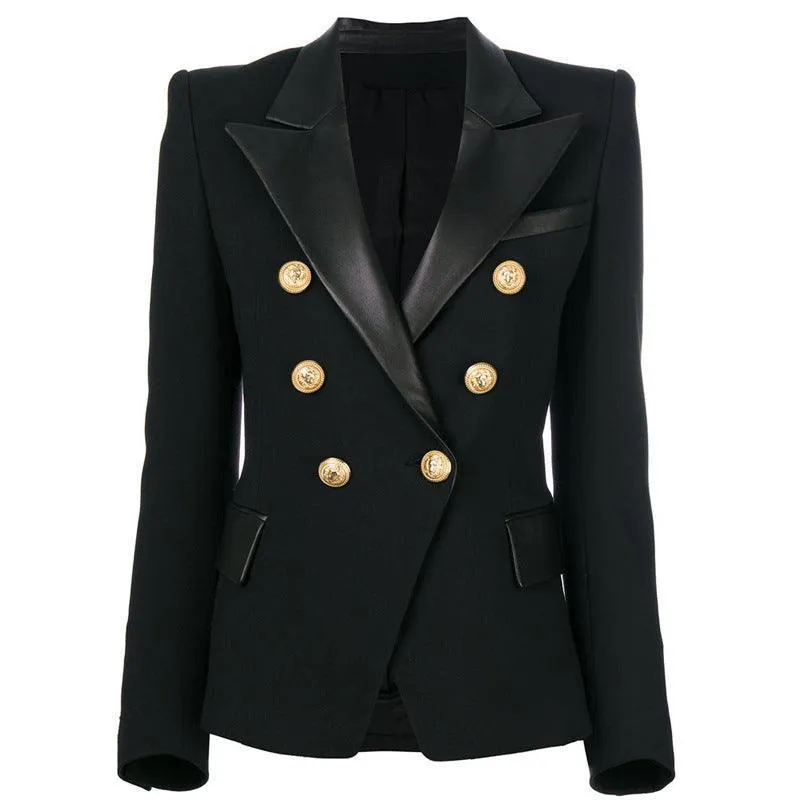 Ladies Lapel Neck Double Breasted Blazer Coat 0901