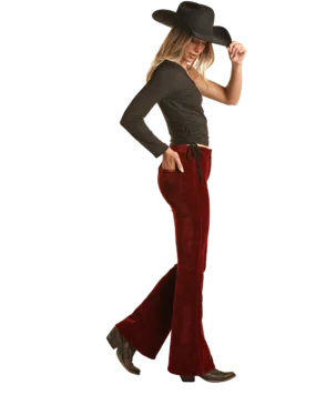 Ladies Rock & Roll Red Corduroy High Rise Button Flare Pants BW6PD02933