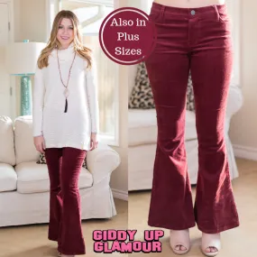 Last Chance Size XL | Past and Present Corduroy Flare Pants in Maroon