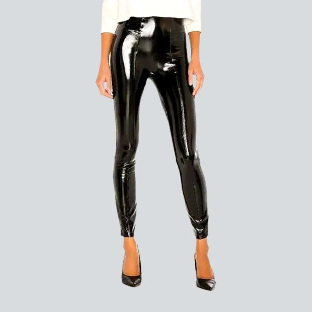 Latex shiny women's denim pants