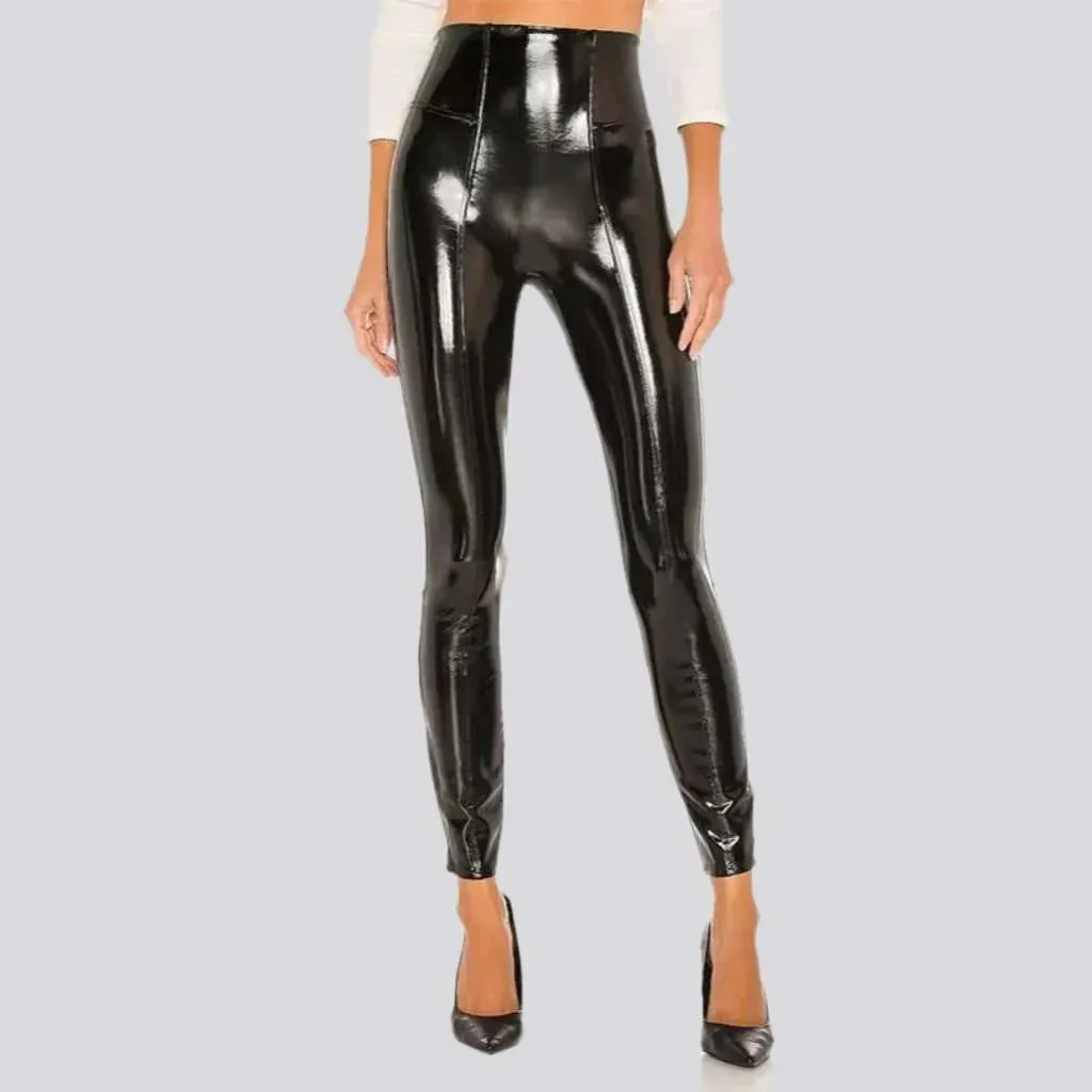 Latex shiny women's denim pants