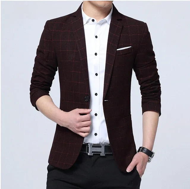 Lattice Plaid and Striped Business Slim Fit Blazers