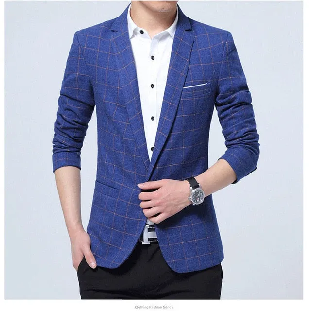 Lattice Plaid and Striped Business Slim Fit Blazers