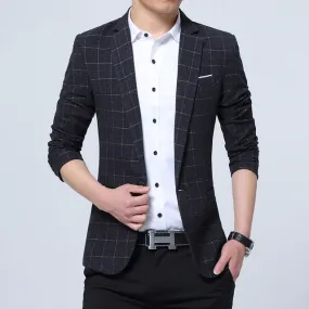 Lattice Plaid and Striped Business Slim Fit Blazers