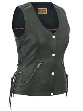 Leather Women's Vest with Grommet and Lacing Accents