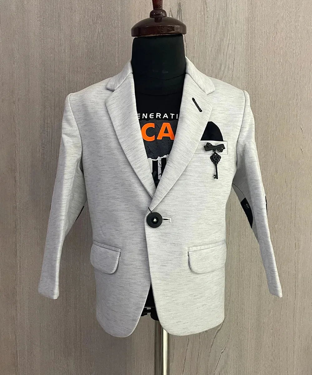 Light Grey Blazer with Black T-Shirt for Party