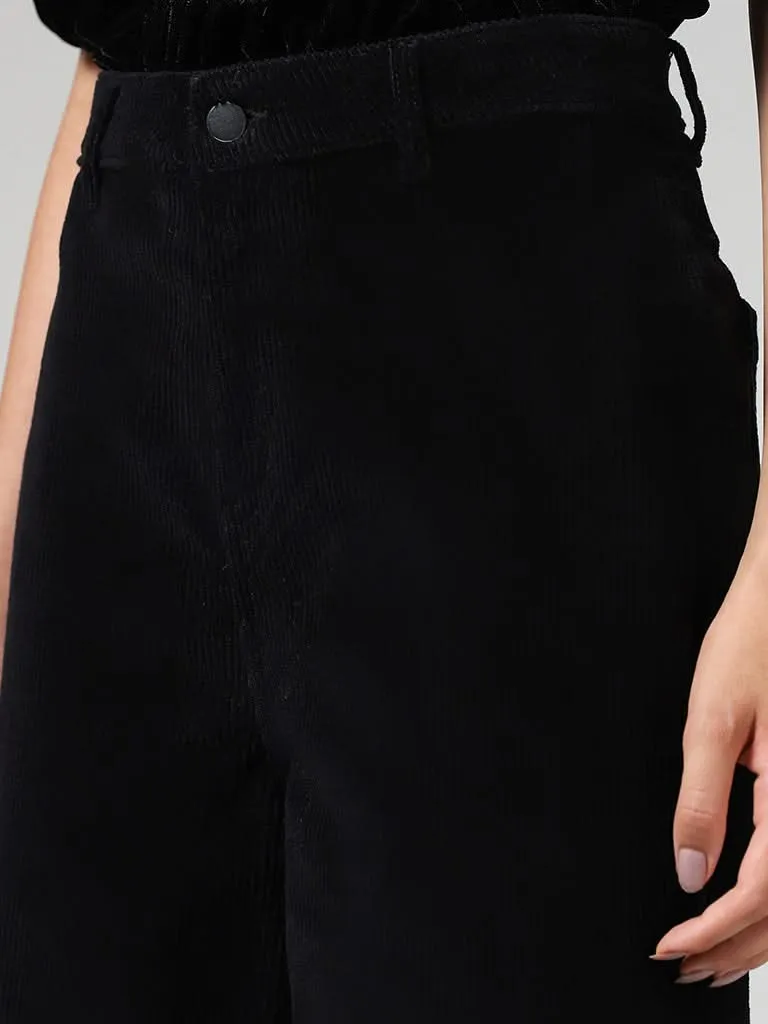 LOV Black Corduroy Wide-Leg Trousers