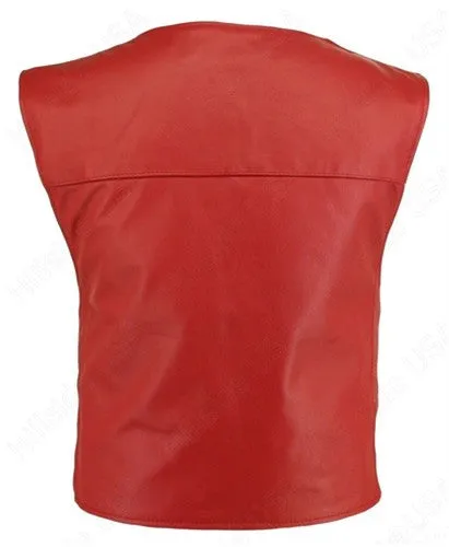 Made in USA Leather Bullet Proof Style Zippered Motorcycle Vest Red