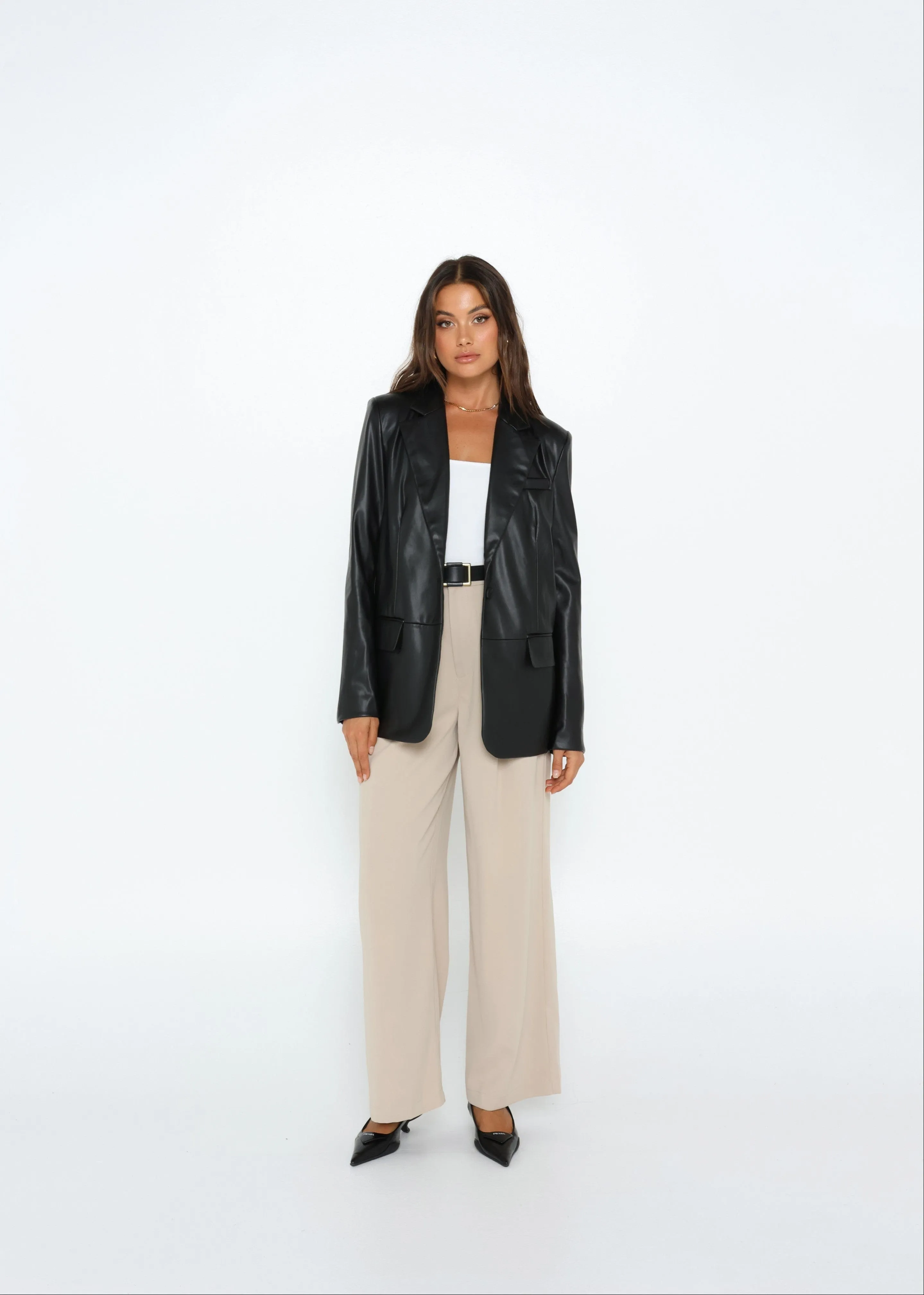 Madison The Label Landon Blazer Faux Leather - Black