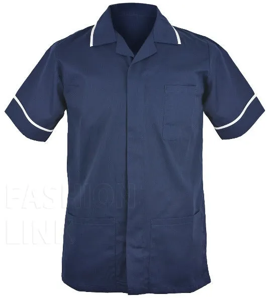 Male Poly Cotton Tunic FNMT01 | Size S to XXL | Navy/White