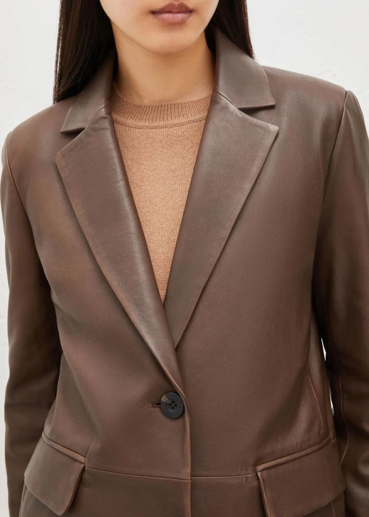 MARELLA Atlanta Leather Blazer - Dark Brown