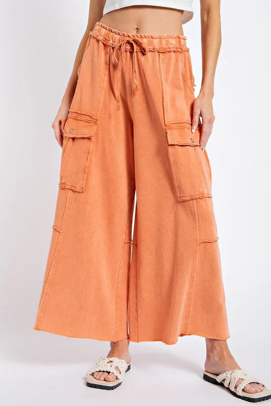 Mateo Mineral Washed Wide Leg Cargo Pants [S-3X]